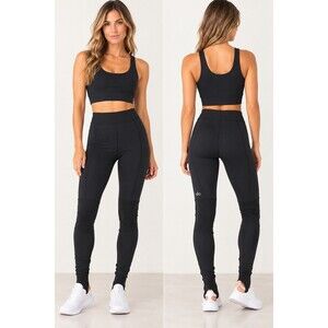 Alo Yoga High Waist Goddess Leggings Womens M Black Ribbed Stirrup Extra Long